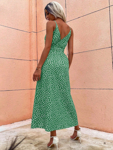 Spotted Print Split Thigh Cami Dress
