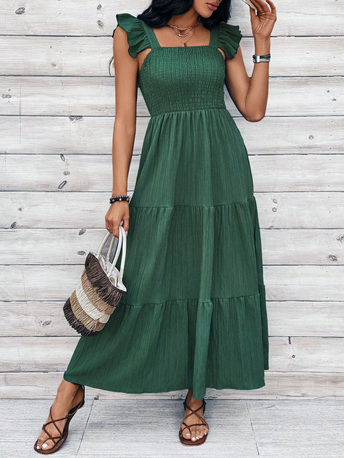 Square Neck Shirred Dress