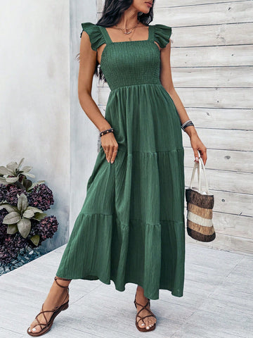 Square Neck Shirred Dress