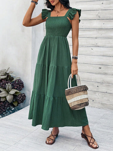 Square Neck Shirred Dress