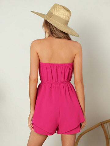 Strapless Double Layer Short Jumpsuit With Wide-Leg Design