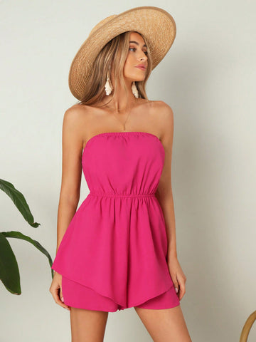 Strapless Double Layer Short Jumpsuit With Wide-Leg Design