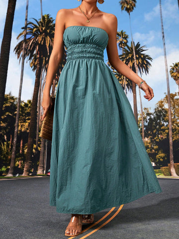 VCAY Strapless Elegant Maxi Dress With Wrapped Bust Design