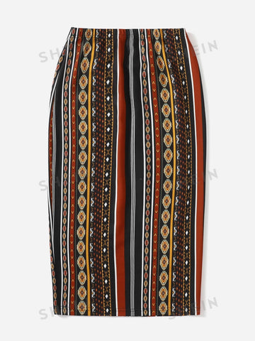 VCAY Stripe & Geo Print Skirt