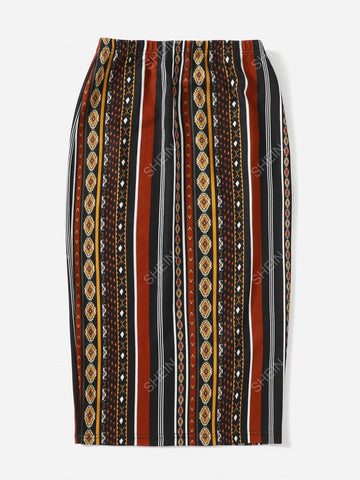 VCAY Stripe & Geo Print Skirt