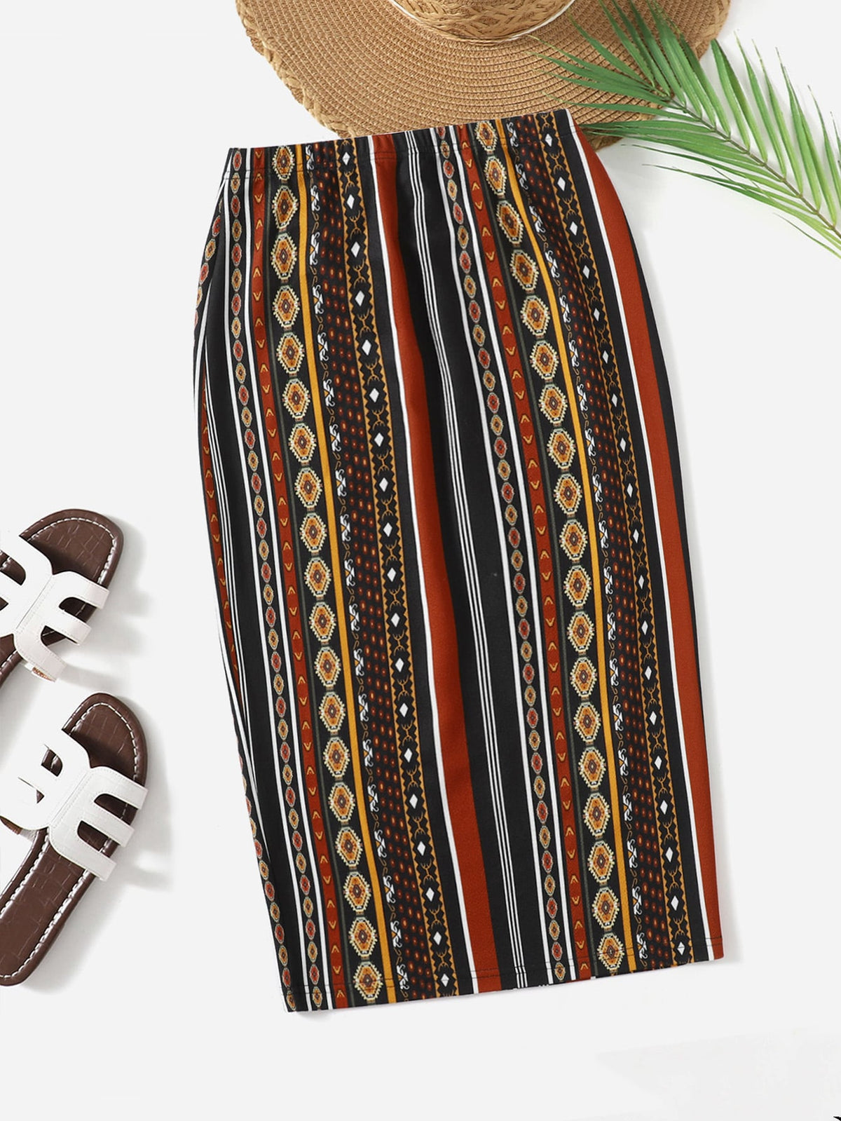 VCAY Stripe & Geo Print Skirt