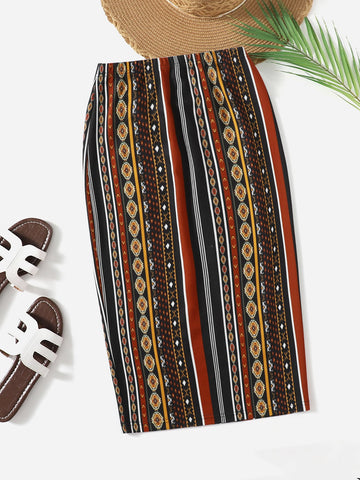 VCAY Stripe & Geo Print Skirt