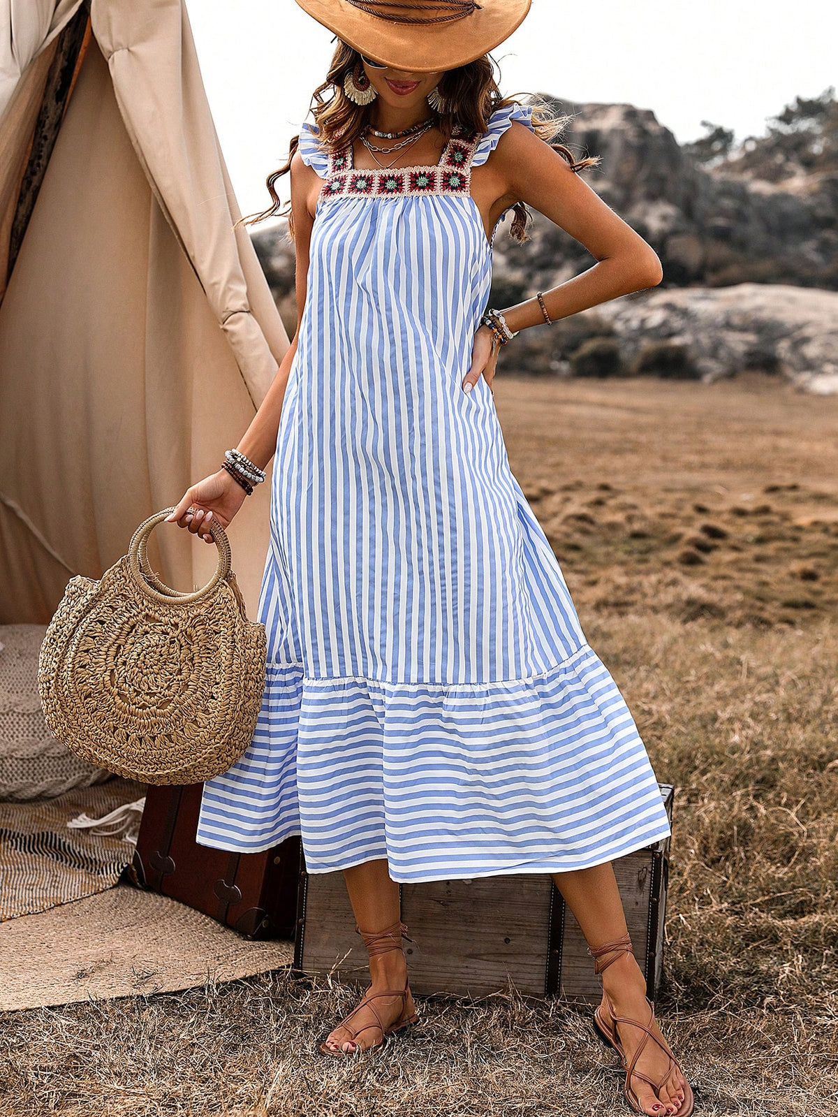 Striped Dress With Ruffle Trim