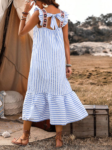 Striped Dress With Ruffle Trim