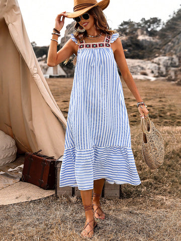 Striped Dress With Ruffle Trim