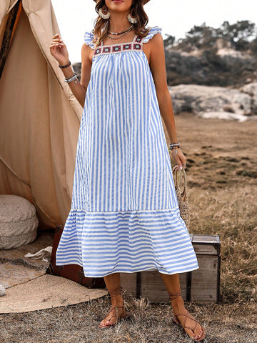 Striped Dress With Ruffle Trim