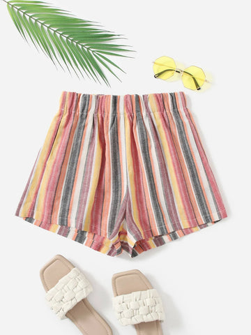 VCAY Striped Elastic Waist Shorts