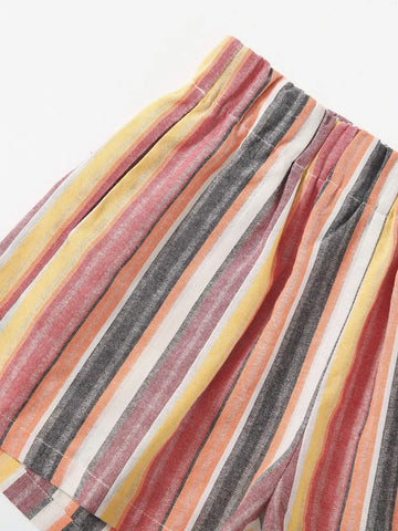 VCAY Striped Elastic Waist Shorts