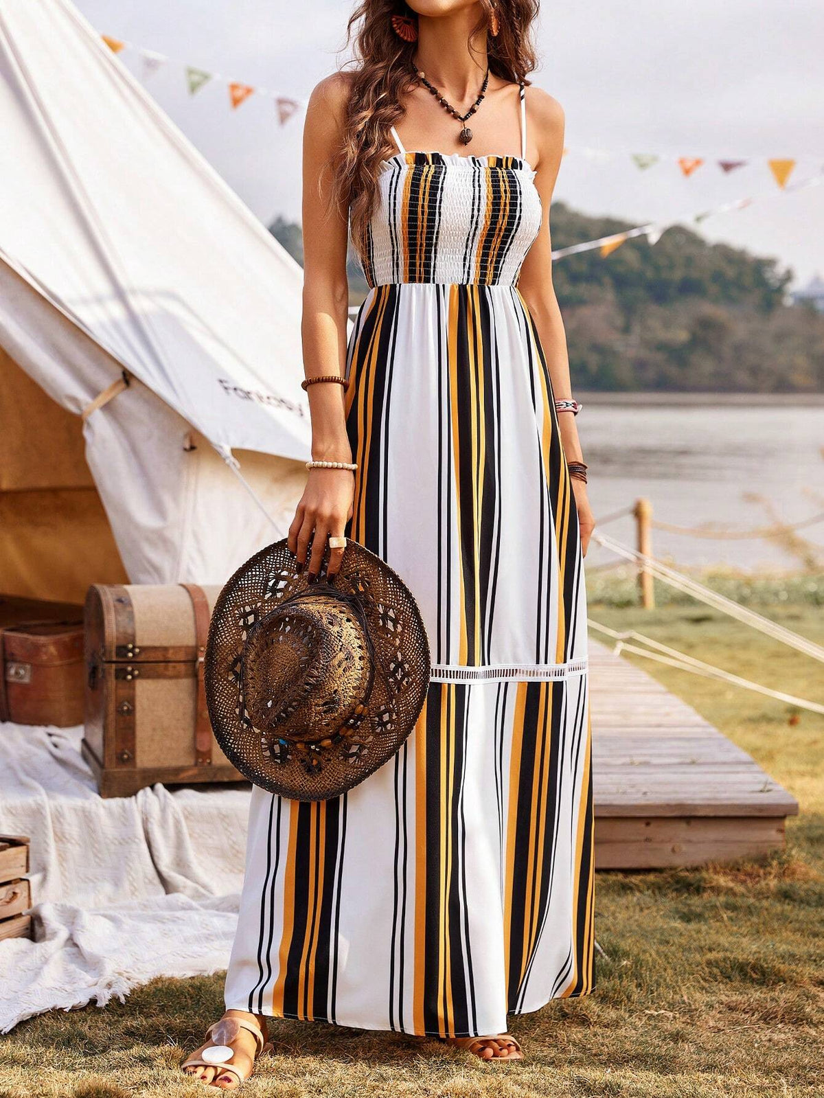 Striped Shirred Spaghetti Strap Sundress