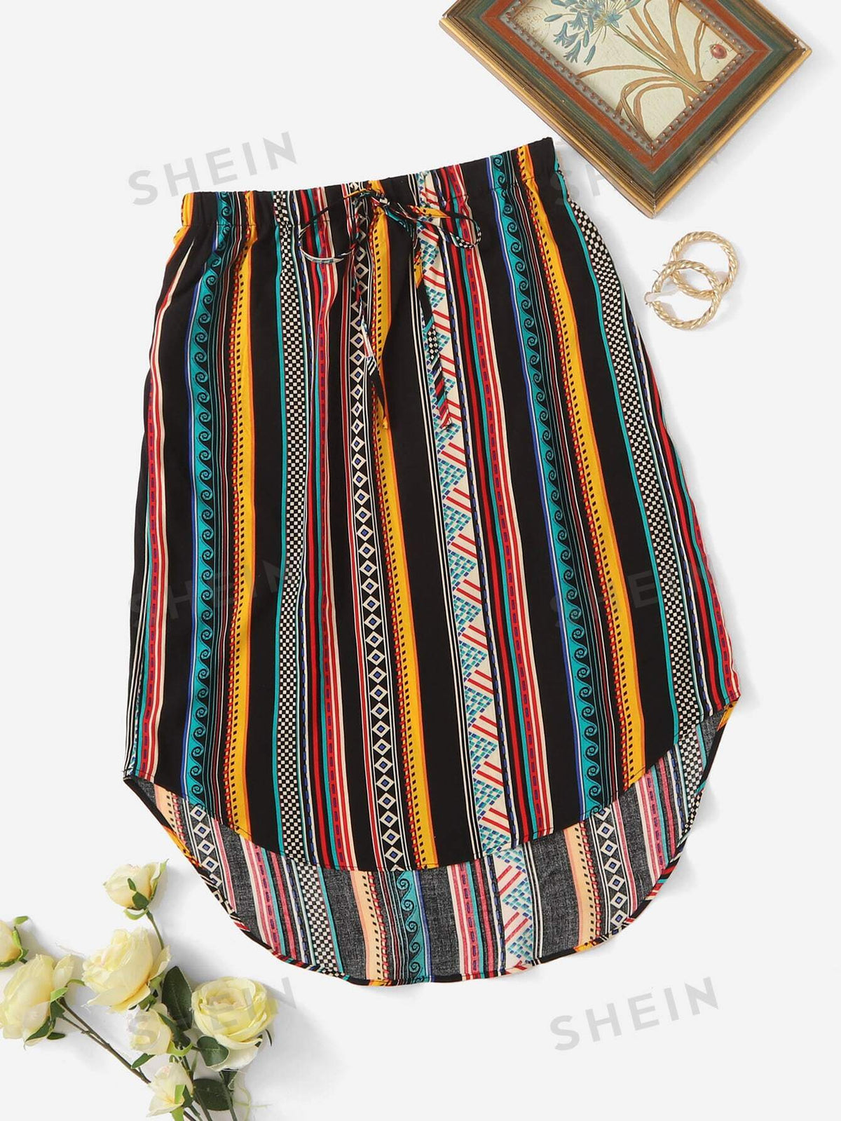 VCAY Striped & Geo Print High Low Skirt