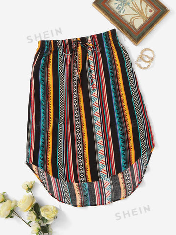 VCAY Striped & Geo Print High Low Skirt