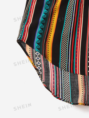 VCAY Striped & Geo Print High Low Skirt