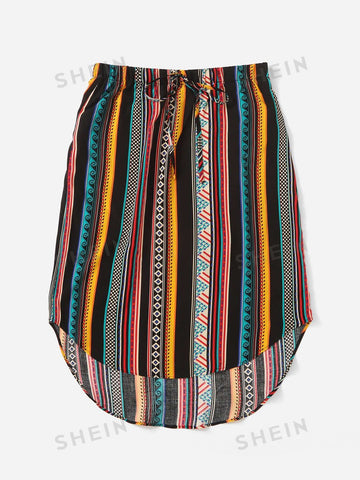 VCAY Striped & Geo Print High Low Skirt