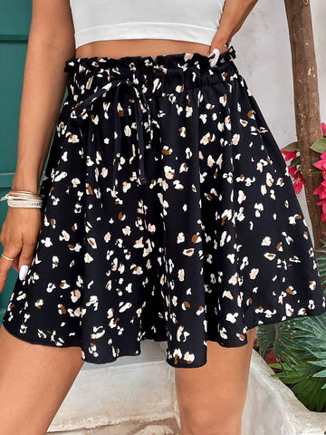 VCAY Summer A-Line Leopard Print Elastic Waist Women's Shorts