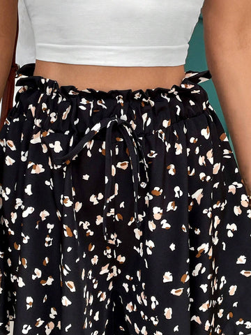 VCAY Summer A-Line Leopard Print Elastic Waist Women's Shorts