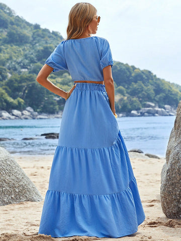 Summer Beach Summer Women's Solid Color Casual Two-Piece Set
