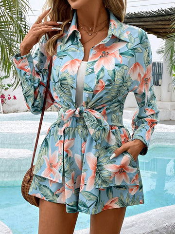 Summer Floral Print Casual 2-Piece Outfit