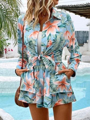 Summer Floral Print Casual 2-Piece Outfit