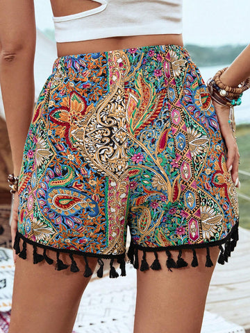 VCAY Summer Music Festival Women's Bohemian Style Patterned Fringed Shorts Country Festival Outfits