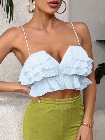 VCAY Summer Solid Ruffle Hem Cami Corset White Top