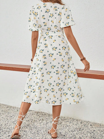 Summer White Base French Style Floral Women's Dress