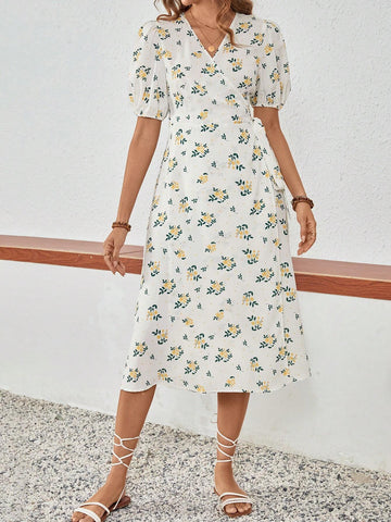 Summer White Base French Style Floral Women's Dress