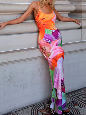 Summer Women Outfits Sexy Bodycon Beach Elegant Floral Printed Vacation Maxi Dress