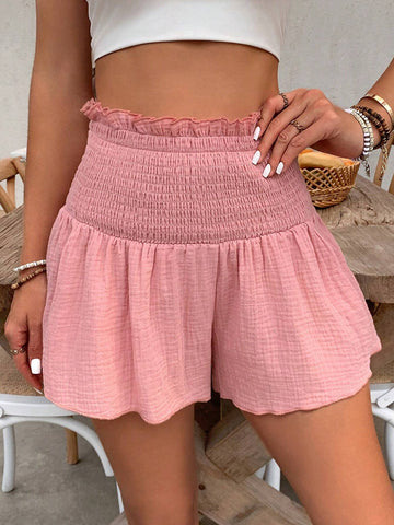 VCAY Summer Women's Vintage Cotton Casual Holiday Shorts With Wide Hemline