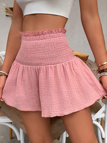 VCAY Summer Women's Vintage Cotton Casual Holiday Shorts With Wide Hemline