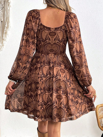 Sweetheart Collar Long Sleeve Fitted Beach Knit Mini Dress