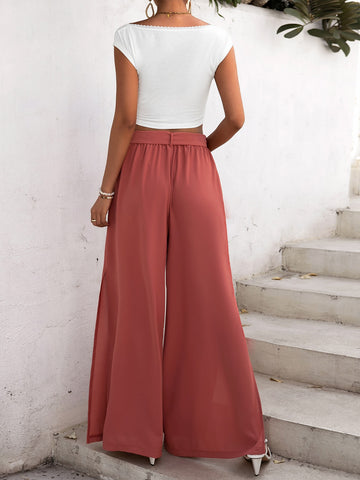 Sweetheart Neck Crop Top & Split Thigh Belted Pants