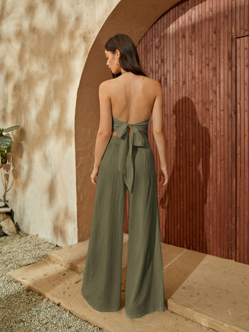 Tie Back Backless Halter Top & Wide Leg Pants