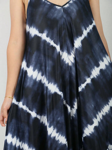 Tie Dye Off-Shoulder Wide Leg Jumpsuit With Stripes, Irregular Hem