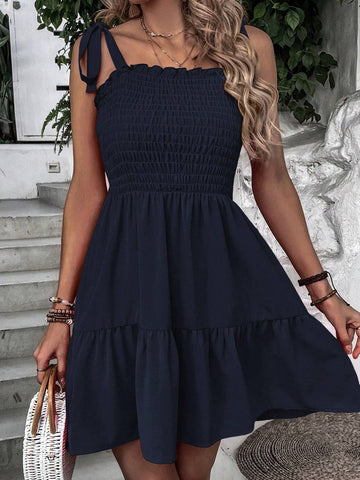 Tie Shoulder Ruffle Hem Cami Dress
