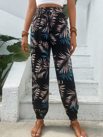 VCAY Tropical Print Knot Front Pants