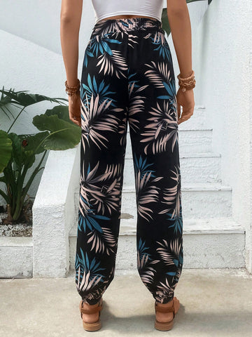 VCAY Tropical Print Knot Front Pants