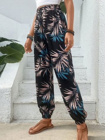 VCAY Tropical Print Knot Front Pants