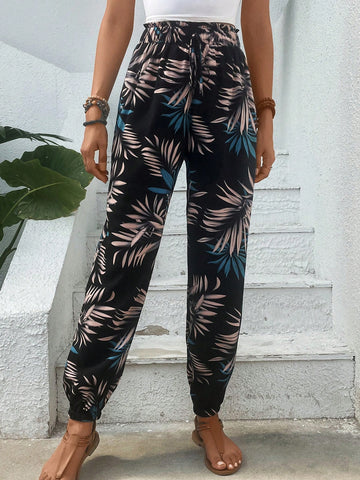 VCAY Tropical Print Knot Front Pants