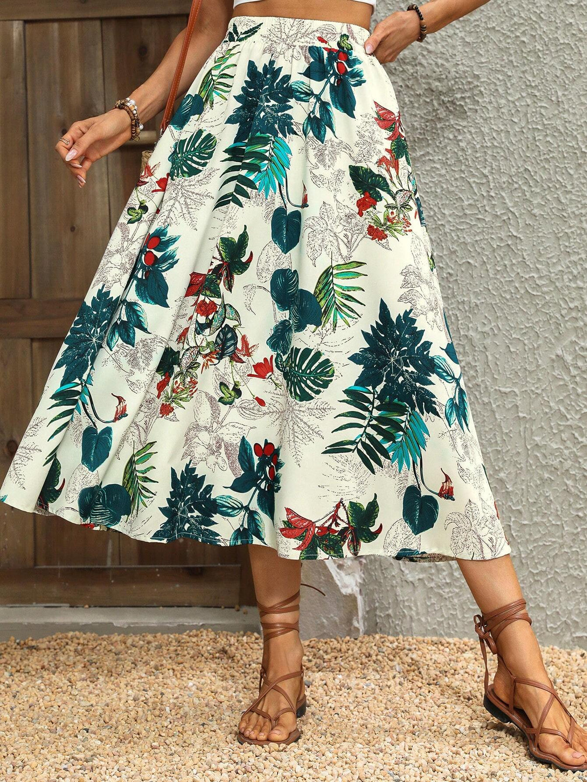 VCAY Tropical Print Ruffle Hem Skirt