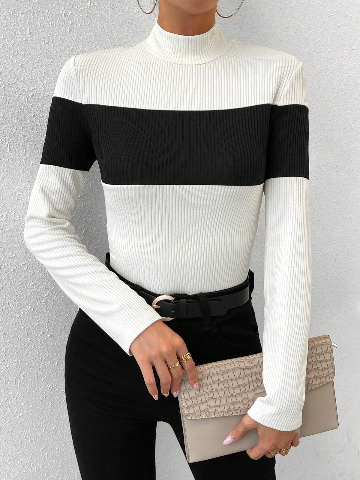 Two Tone Mock Neck Tee