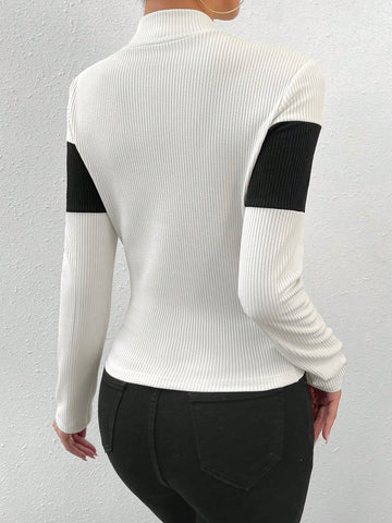 Two Tone Mock Neck Tee