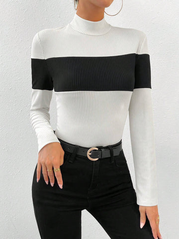 Two Tone Mock Neck Tee