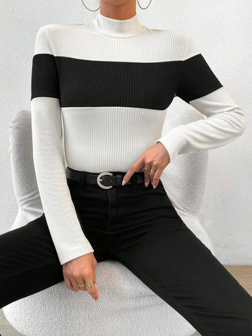 Two Tone Mock Neck Tee