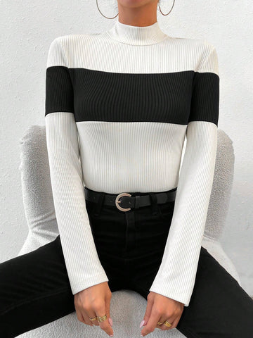 Two Tone Mock Neck Tee