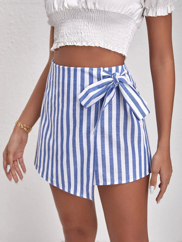 VCAY Two Tone Striped Wrap Knot Skort